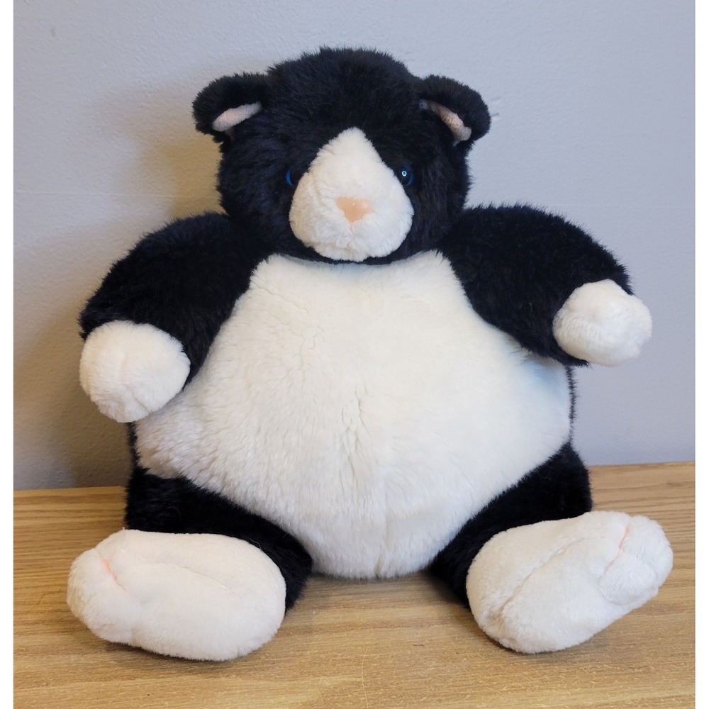 Unipak Plumpee Tuxedo Cat Plush 11 Inch Black White Chubby Stuffed Animal Large